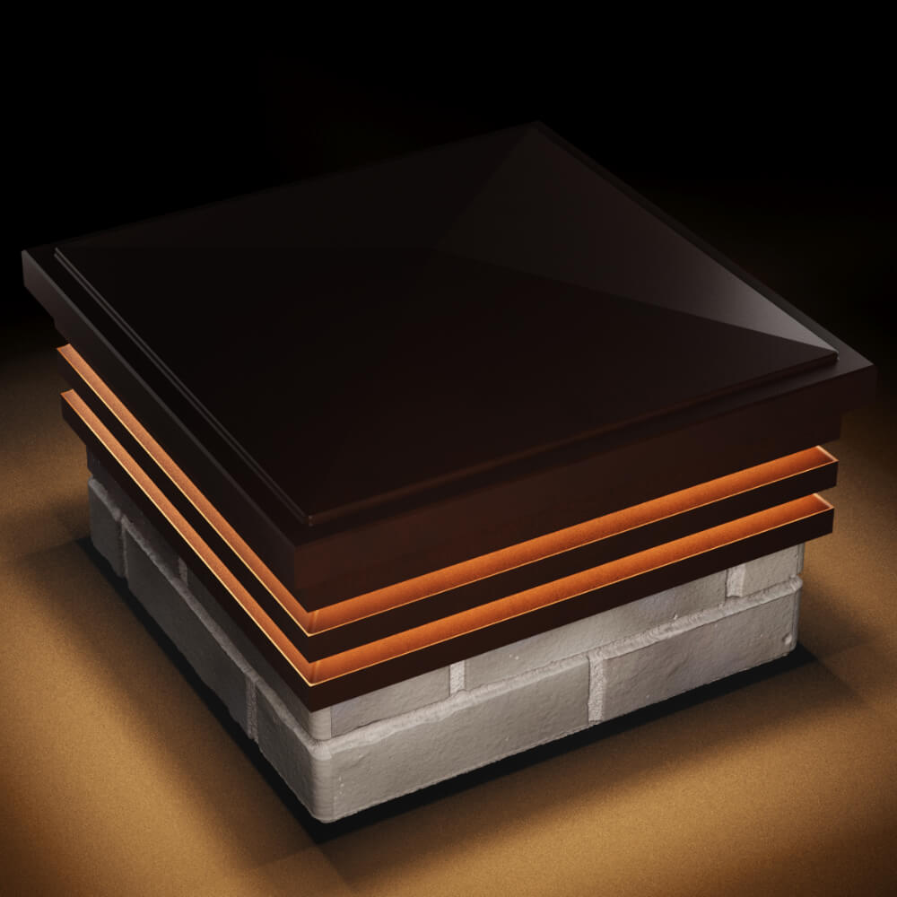 Колпак Zking Бона ХайТек Коричневый на столб 1.5х1.5 кирпича (385х385мм) с подсветкой в Минеральных водах фото