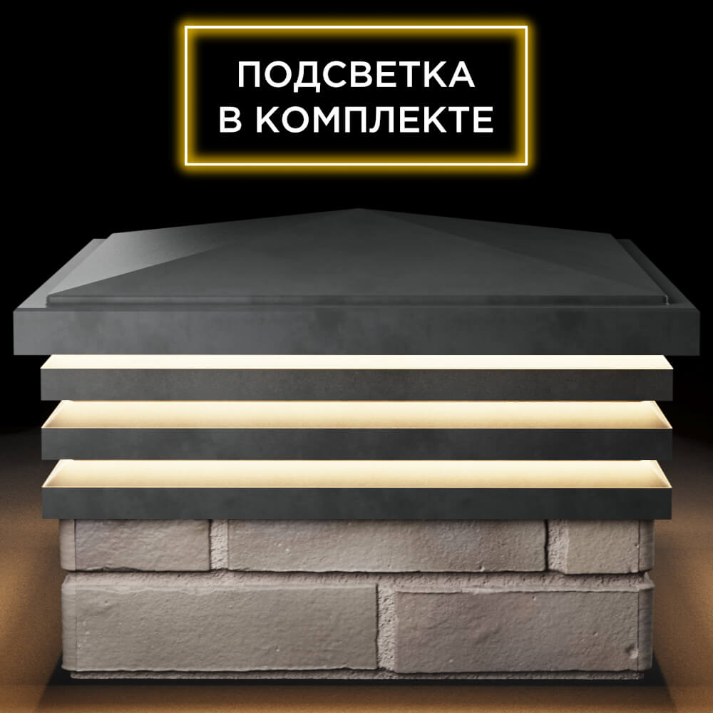 Колпак Zking Бона ХайТек Серый на столб 1.5х1.5 кирпича (385х385мм) с подсветкой Минеральные воды фото