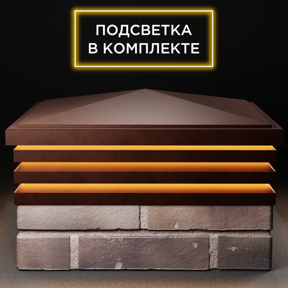 Колпак Zking Бона ХайТек Коричневый на столб 2х2 кирпича (513х513мм) с подсветкой Минеральные воды фото